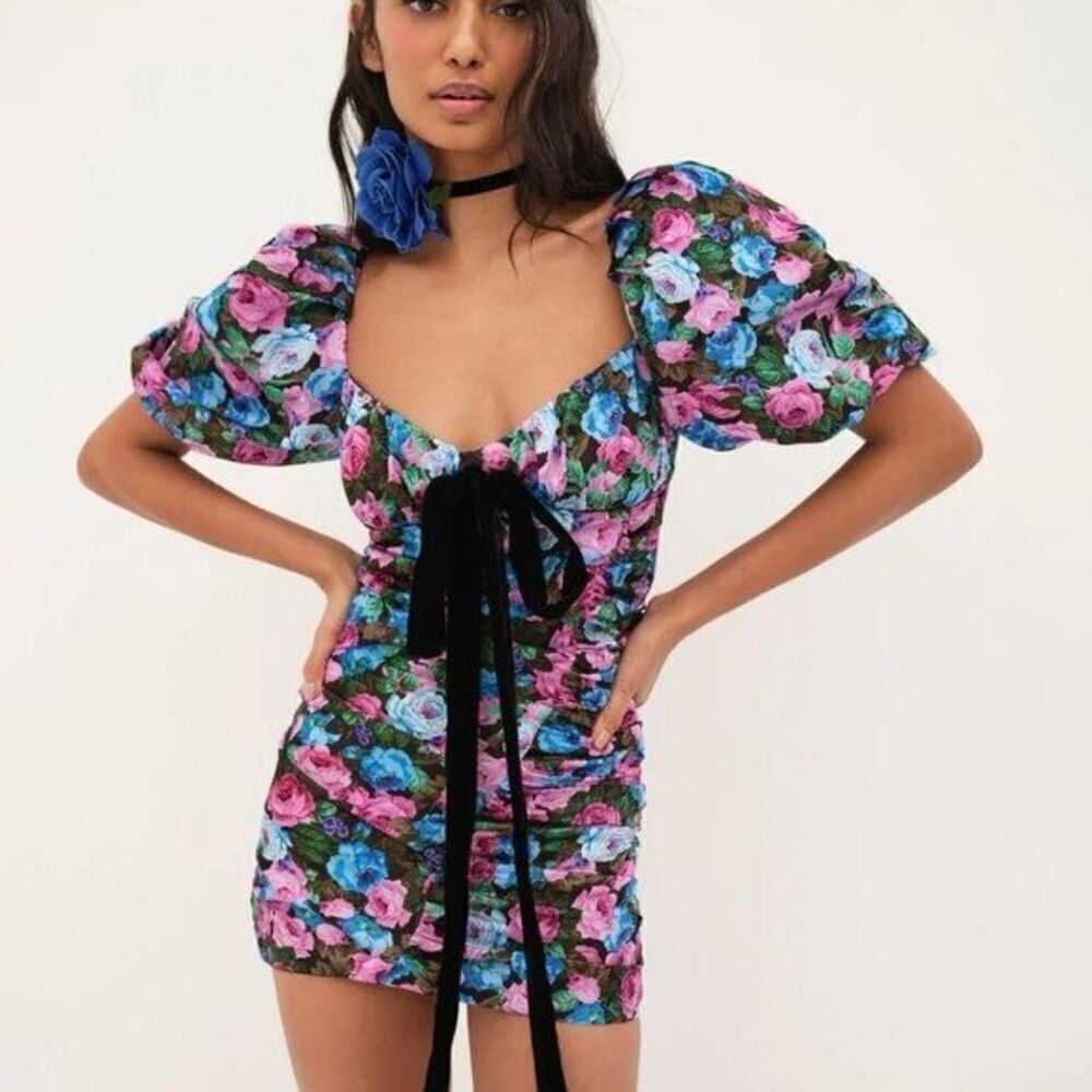 NWT For Love and Lemons Marley Black Floral Mini Dress Size XS $250 MSRP